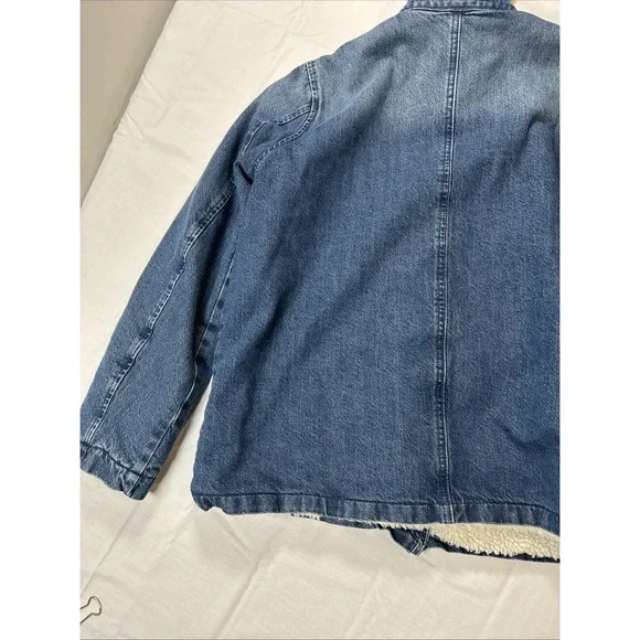 J Crew Jean Jacket Womens Size Small Sherpa Lined Blue Denim Trucker Rancher - Picture 9 of 12
